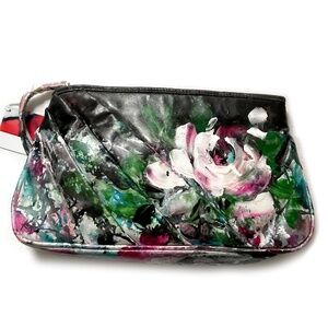 Hand Painted Vintage Handbag, Clutch, Purse, Floral, Teal, Blue, Magenta…